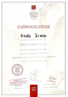 Certyfikat Aneta Dimer