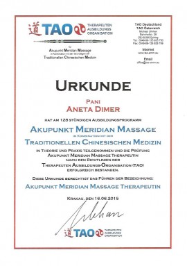 Certyfikat Aneta Dimer