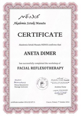 Certyfikat Aneta Dimer