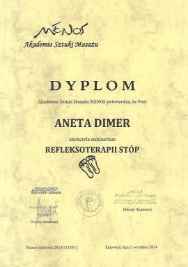 Certyfikat Aneta Dimer