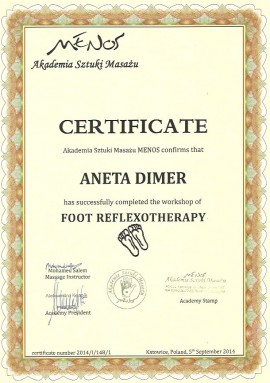 Certyfikat Aneta Dimer