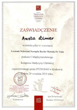 Certyfikat Aneta Dimer