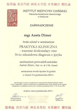 Certyfikat Aneta Dimer