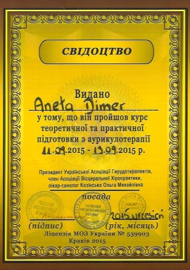 Certyfikat Aneta Dimer