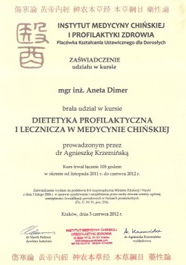 Certyfikat Aneta Dimer