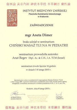 Certyfikat Aneta Dimer