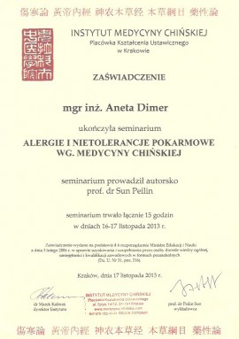 Certyfikat Aneta Dimer